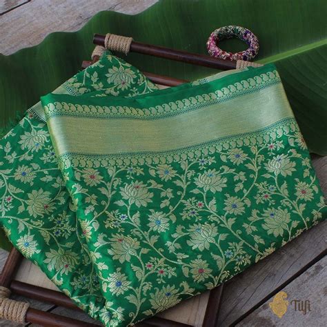 Green Pure Katan Silk Banarasi Handloom Saree Tilfi