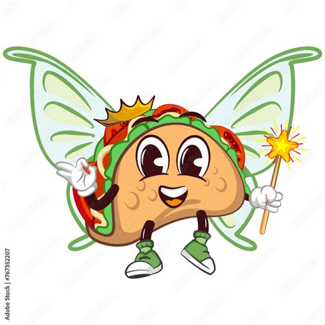 Cute Taco Mascot Character Emoticon With A Cute Face Flying Fairy With