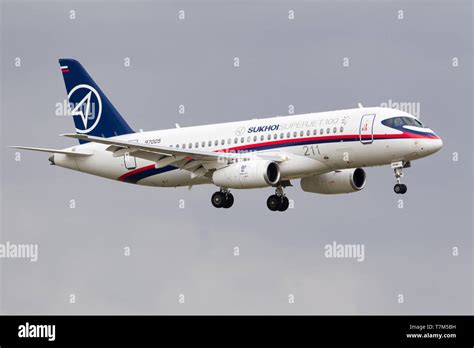 Astana, Kazakhstan - 05 02 2012: A Sukhoi Superjet 100 SJ100 performs a ...