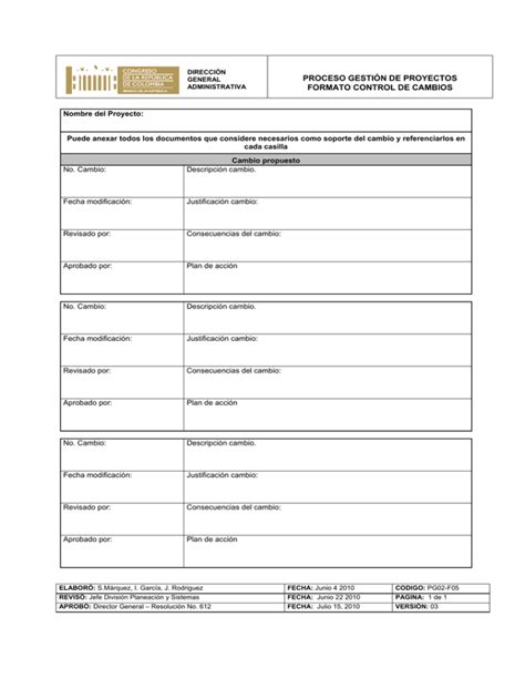 PG02 F05 Formato Control Cambios