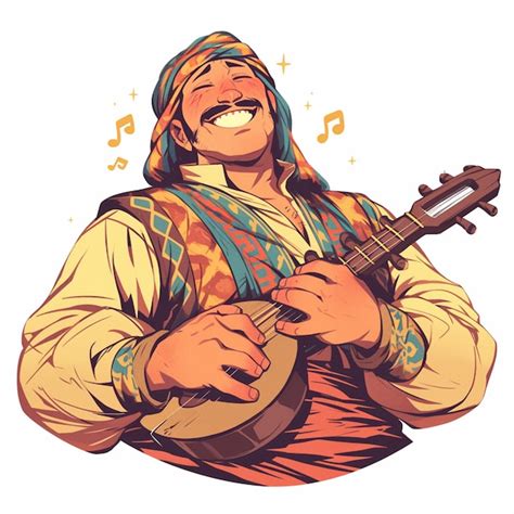 Premium Vector | Afghan Man in Traditional Rubab Players Outfit