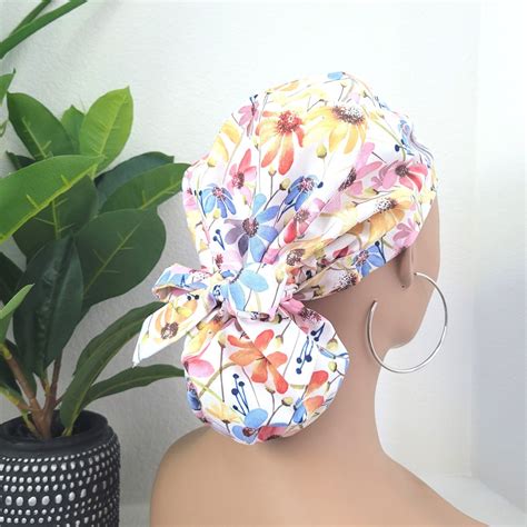 Protect Hair W Satin Lined Ponytail Scrub Cap Buttons Option Size