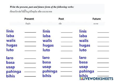 Filipino Verbs Worksheet Practice Present Past And Future Forms