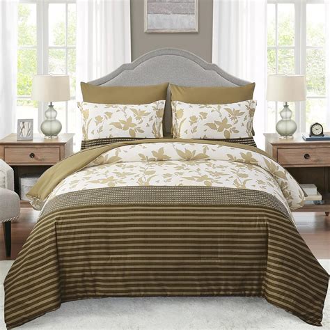 Amazon Dinjoy Stripe Comforter Set Queen Size Brown Bed In A Bag