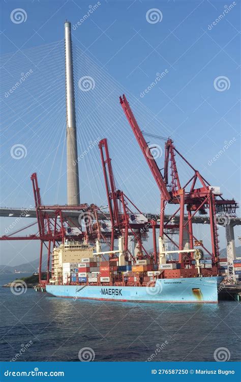 Maersk Owned Container Ship At Anchor Outside The Port Area Editorial