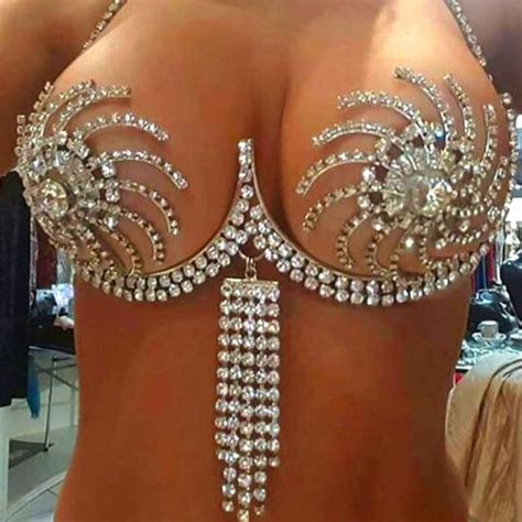 Calishadow Jewelry Rhinestone Chest Bracket Tassel Bra Chain Lingerie Crystal Bikini Body