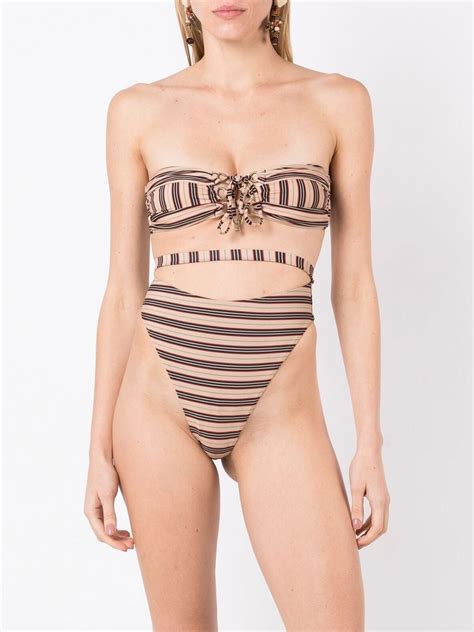 Amir Slama Stripe Print Bandeau Bikini Multicolour FARFETCH AO