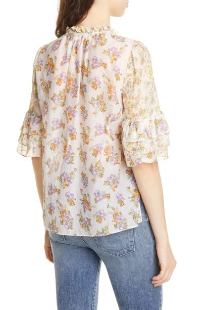 Alice And Olivia Julius Floral Print Cotton And Silk Blend Voile Blouse