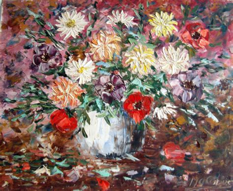 Fleurs peinture à l huile au couteau par Marian Cobos Painting Art