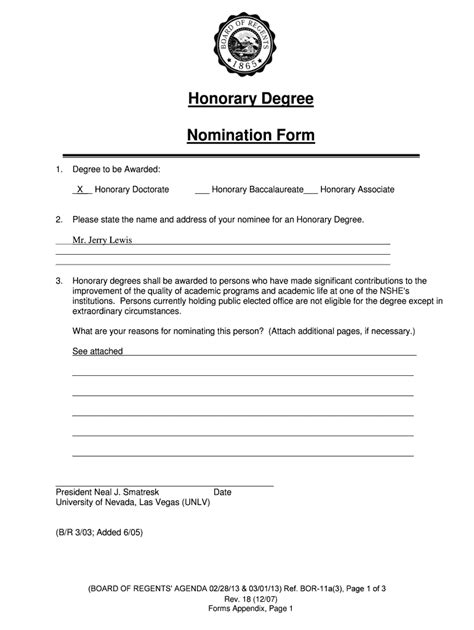 Fillable Online System Nevada Honorary Degree Nomination Form System