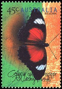 Stamp Red Lacewing Cethosia Cydippe Chrisippe Australia Butterflies