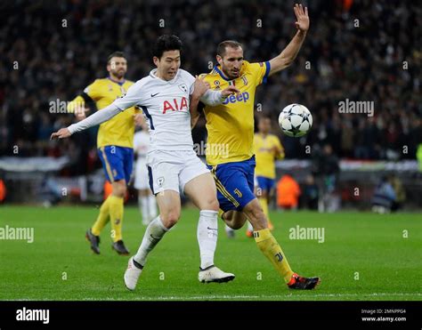 Tottenhams Son Heung Min Left And Juventus Giorgio Chiellini Vie