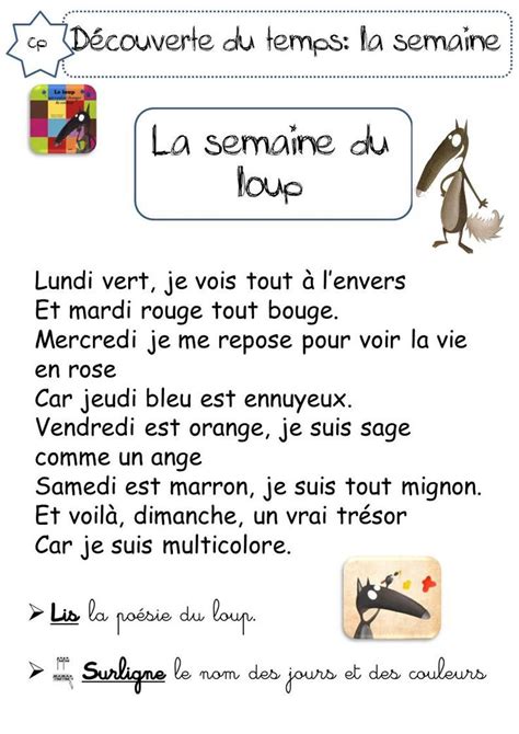 Travail Sur La Semaine Loup Comptines Comptine Des Jours De La Semaine