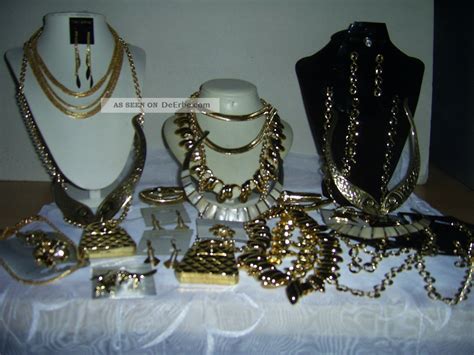 Modeschmuck Paket Konvolut Grosse Sammlung Goldfarben Steine 38teilig