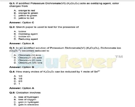 Chemistry Redox Reaction MCQ EBook