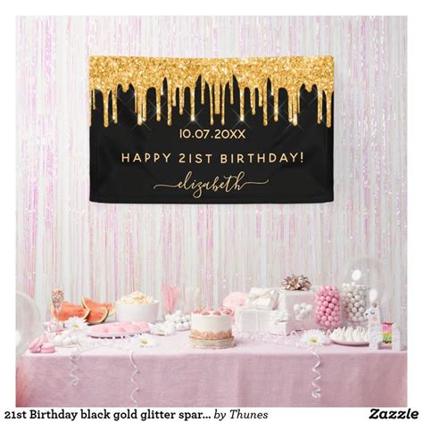 21st Birthday black gold glitter sparkle glam Banner | Zazzle