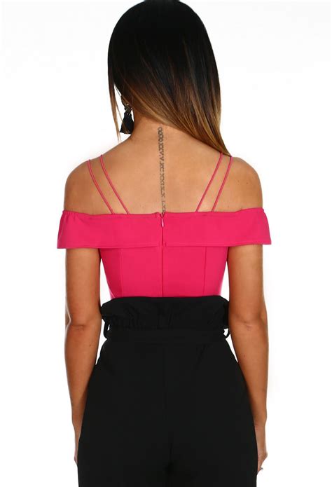 Sex And The City Fuchsia Plunge Bardot Bodysuit Pink Boutique Uk