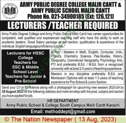 Join the Educational Excellence at Army Public Degree College and Army ...