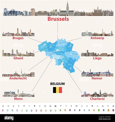 Mapa de Bélgica con las principales ciudades Skylines vector