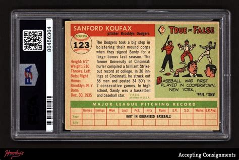 1955 Topps 123 Sandy Koufax RC Dodgers ROOKIE PSA 4 VG EX EBay