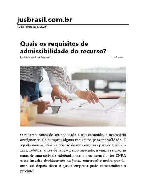 Concluso Os Autos Para Decisão De Admissibilidade Do Recurso - Requisitos de Admissibilidade do Recurso | PDF | Litisconsórcio | Ação ...