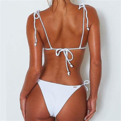 Women Plain Push Up Padded Bra Bikini Set Strappy Swimsuit Swimwear