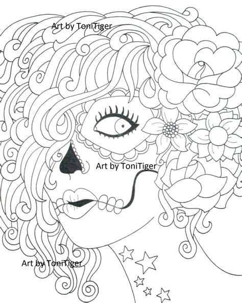 Adult Coloring Page Sugar Skull Girl