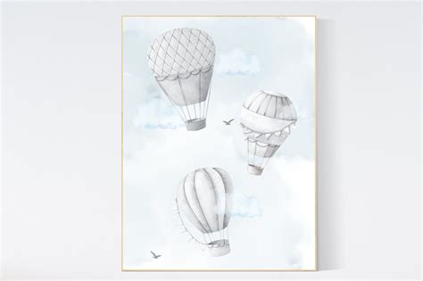 Hot Air Balloon Nursery Print Gray Gender Neutral Decor