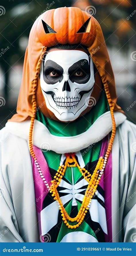 Man Wearing Grim Reaper Face Paint and Jack O Lantern Hood Stock ...