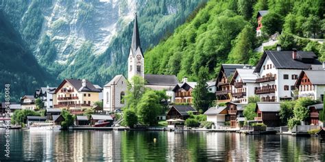 A Mesmerizing View Of The Picturesque Town Of Hallstatt In Austria Is