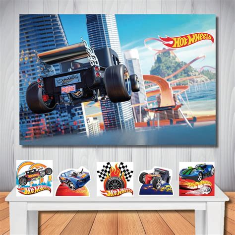 Decoração Painel de Festa Hot Wheels e Kit Display de Mesa Elo