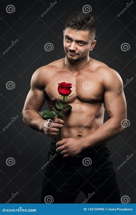 Muscular Sexy Guy With Naked Torso Athletic Muscular Man Body On A Black Background Naked