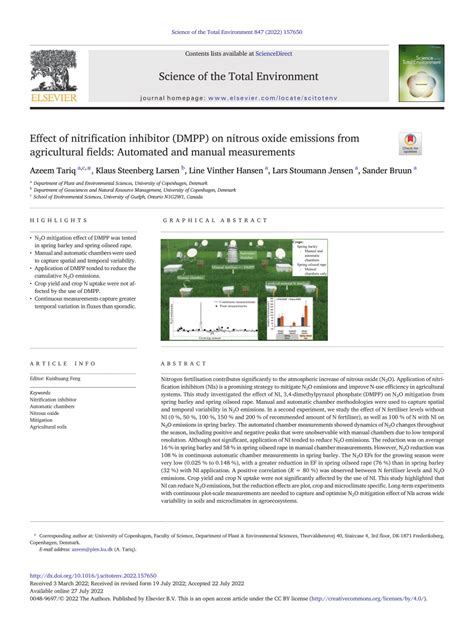 Pdf Effect Of Nitrification Inhibitor Dmpp On Nitrous Oxide