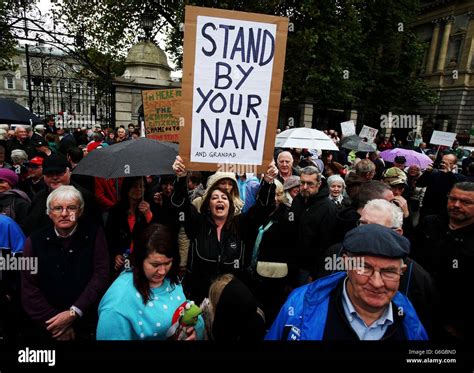 A Woman Holds Sign Protest By Pensioners Hi Res Stock Photography And