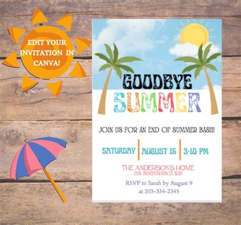 End Of Summer Invitation Template Bbq Cook Out Party Etsy