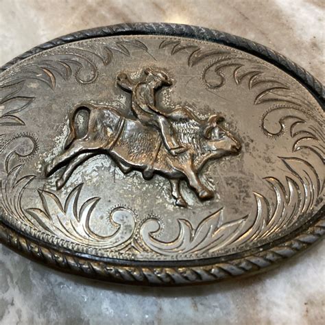 Vintage Bull Riding Cowboy Belt Buckle Medal Gem