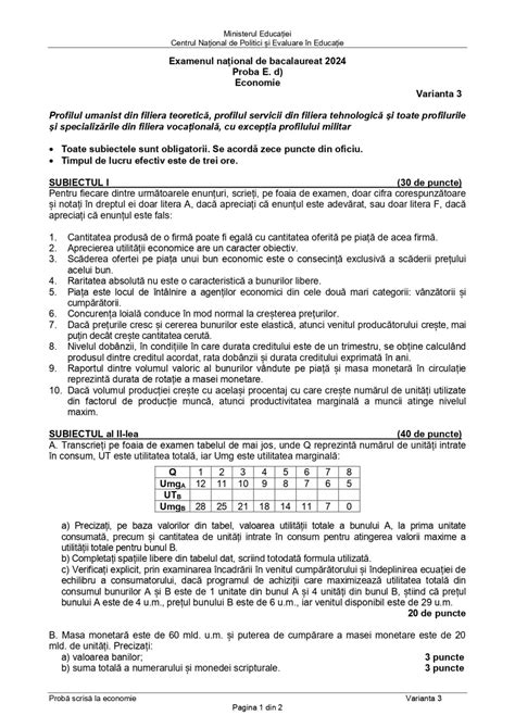 Baremele I Subiectele Pentru Geografie I Economie Bacalaureat