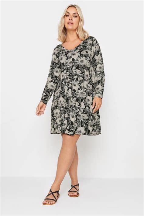 Yours Plus Size Black Floral Print Swing Dress Yours Clothing