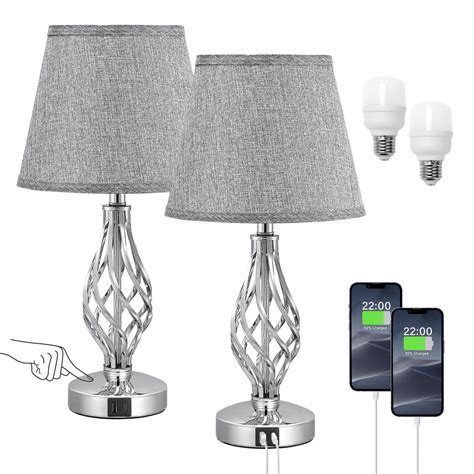 Touch Table Bedside Lamps Set Of Nightstand Lamps With Usb C Ports