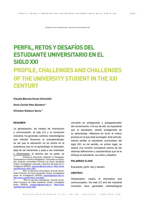 PDF Perfil retos y desafíos del estudiante universitario en el siglo XXI