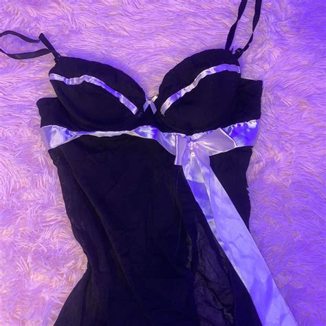Black And White Lingerie Top With Bow And A Slit On Depop