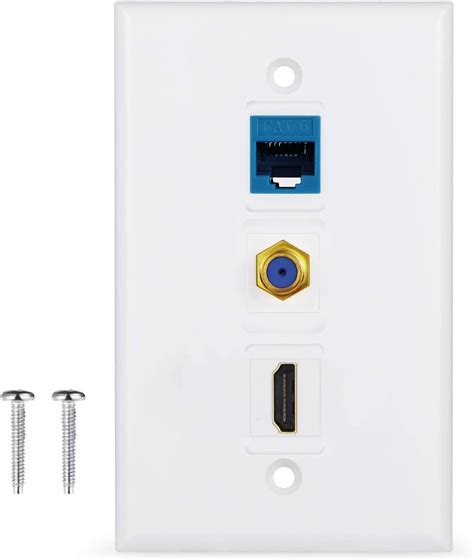 3 Port Wall Plate With Coaxial TV Cable F Type Cat6 Ethernet HDMI