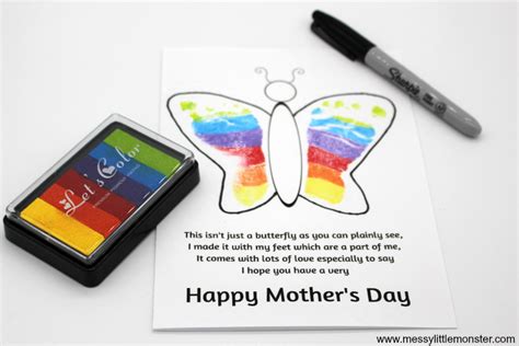 Footprint Butterfly Poem Printable Mother S Day Card Easy Mother S