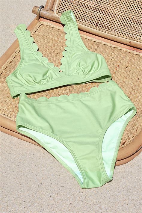 Strawberry Field Scalloped Tall Tri And Hipster Bikini Set Shopperboard