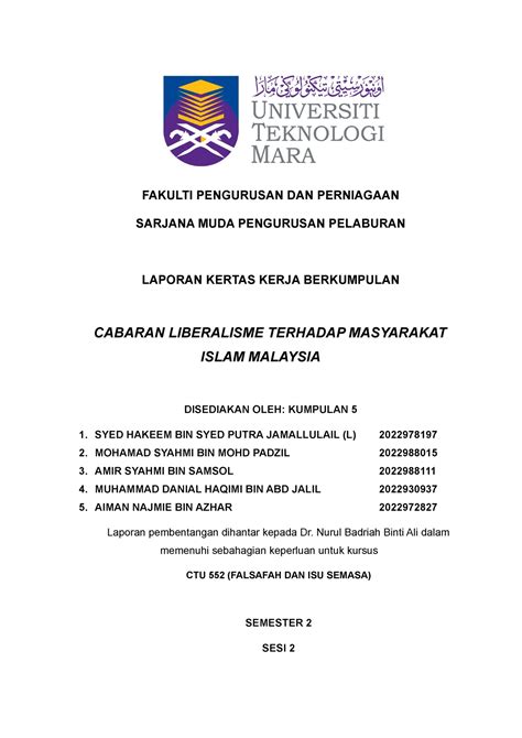 Assignment Group CTU 552 FAKULTI PENGURUSAN DAN PERNIAGAAN SARJANA