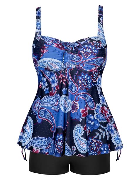 Rivelino Women Plus Size Bathing Suits Paisley Print Two Piece Tankini