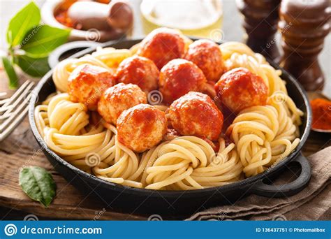 Spaghetti with Tomato Sauce and Meatballs Stock Image - Image of ...