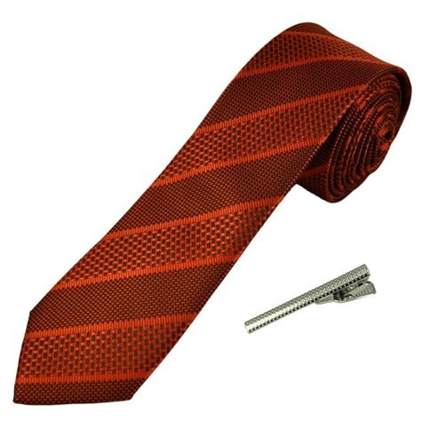 Rust Orange Striped Men S Skinny Tie With Tie Clip From Ties Planet UK