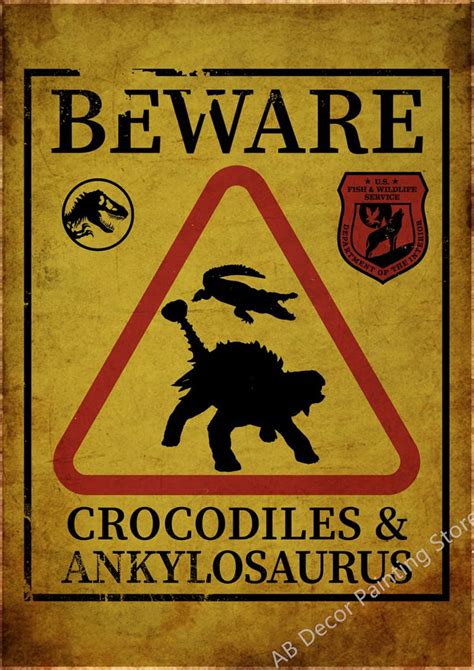 Dinosaur Spotted Here Retro Poster Dinosaurs Danger Warning Sign Prints