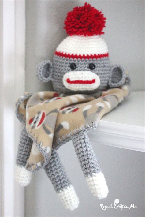 Crochet Sock Monkey Lovey Blanket Repeat Crafter Me Crochet Sock